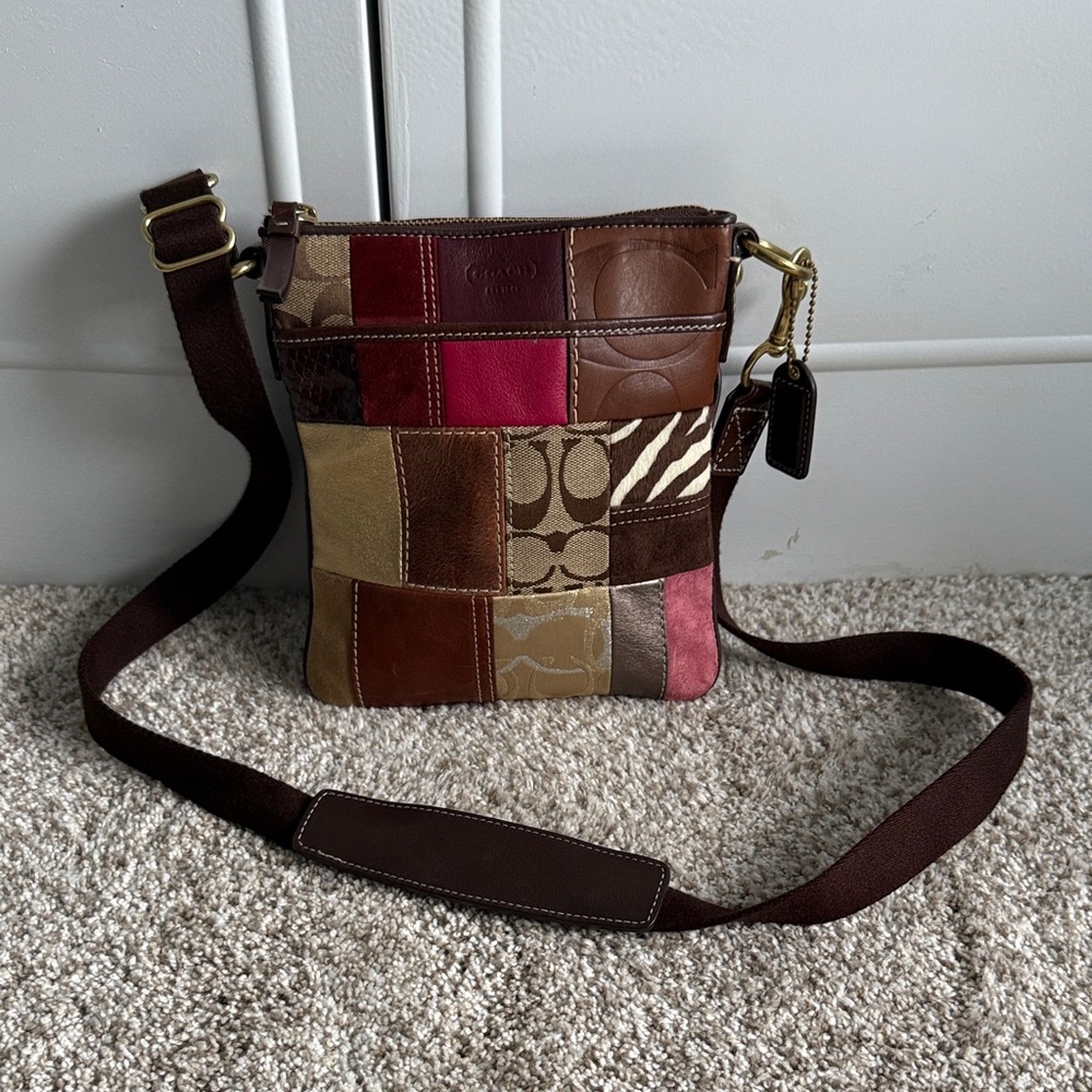 Coach Patchwork Crossbody Bag - Brown, Red, Tan